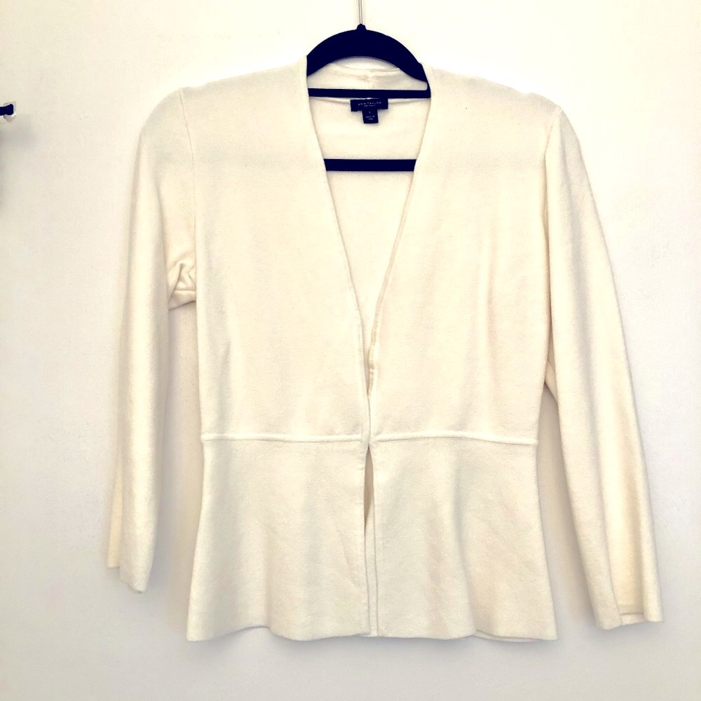 Ann Taylor Factory White Peplum Cardigan, Small